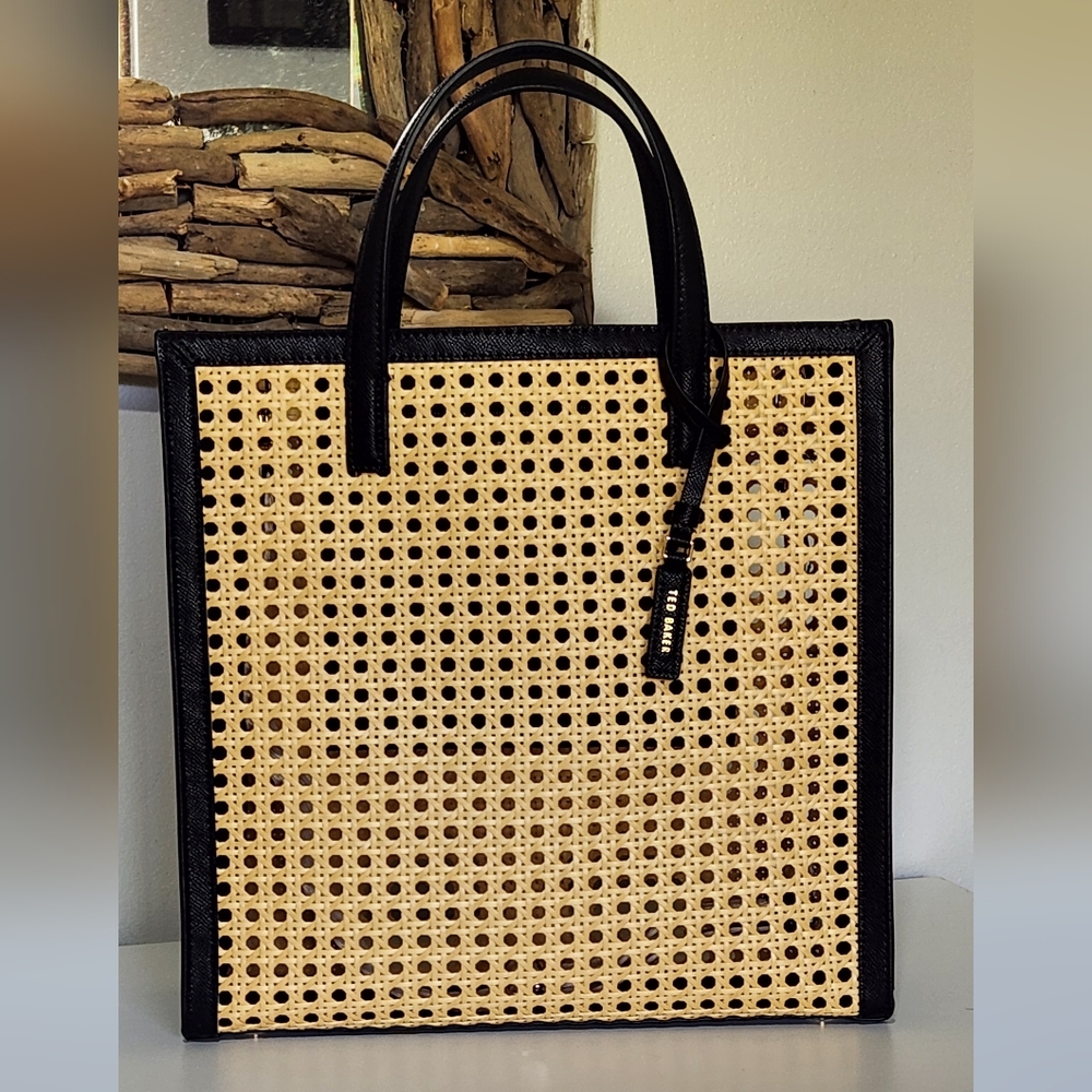 NWT TED BAKER LONDON Rattan With Black Accents Tote Crossbody